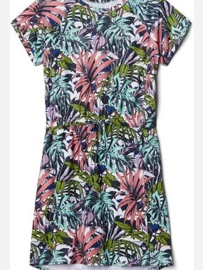 Columbia Tropical Print Mini Dress in Pink, Green, Blue
